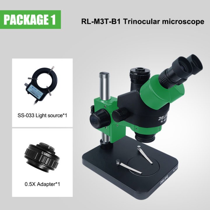 RELIFE RL-M3T -B1 Trinocular HD Stereo Microscope + 0.5X Lens 